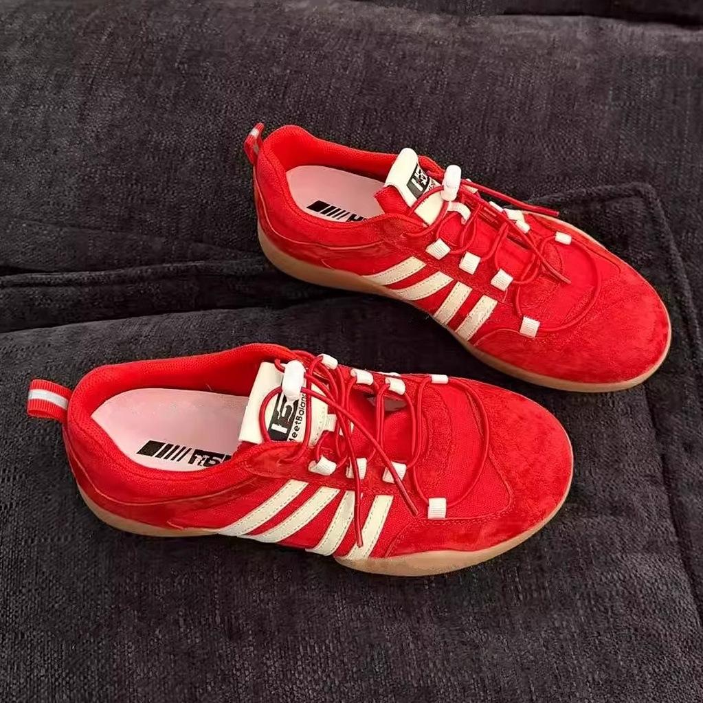 2025 summer new matte cowhide breathable cloth surface comfortable soft beef tendon sole elastic band versatile casual German training women's shoes