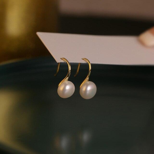 

Кольорові сережки зі срібла 925 проби Ніжні сережки з перлами Жіночі гламурні весільні прикраси Подарунки для вечірок золотий