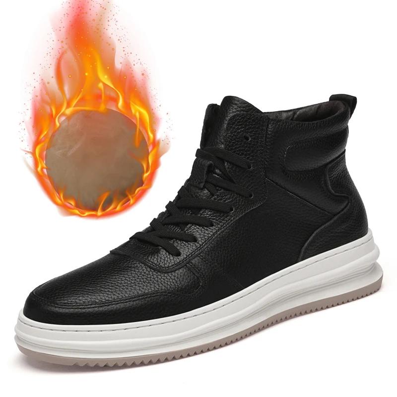 Luxury Men Sneakers Comfy Men Lace-up Solid Ankle Boots Man High Top Shoes Genuine Leather Casual Boots Minimalist Shoes for Men