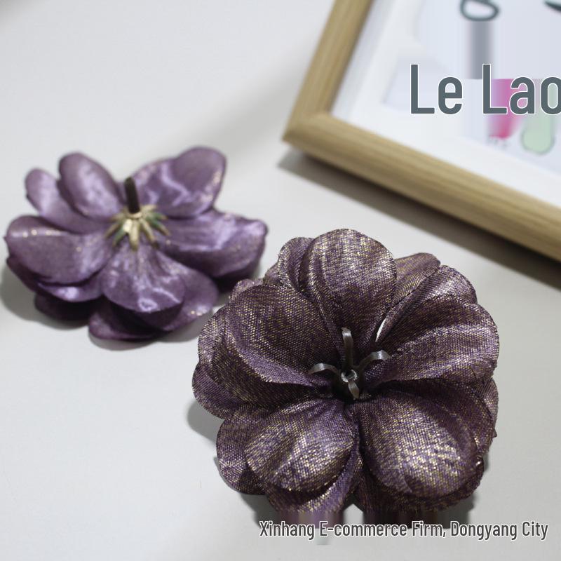 Camellia Gold Thread Artificial Flower Heads for DIY Hairpins and Home Decor Ornaments