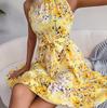 Summer Floral Halter Neck Sleeveless Ruffled Lace Up A Line Short Dress Women Spring S XXL Temperament