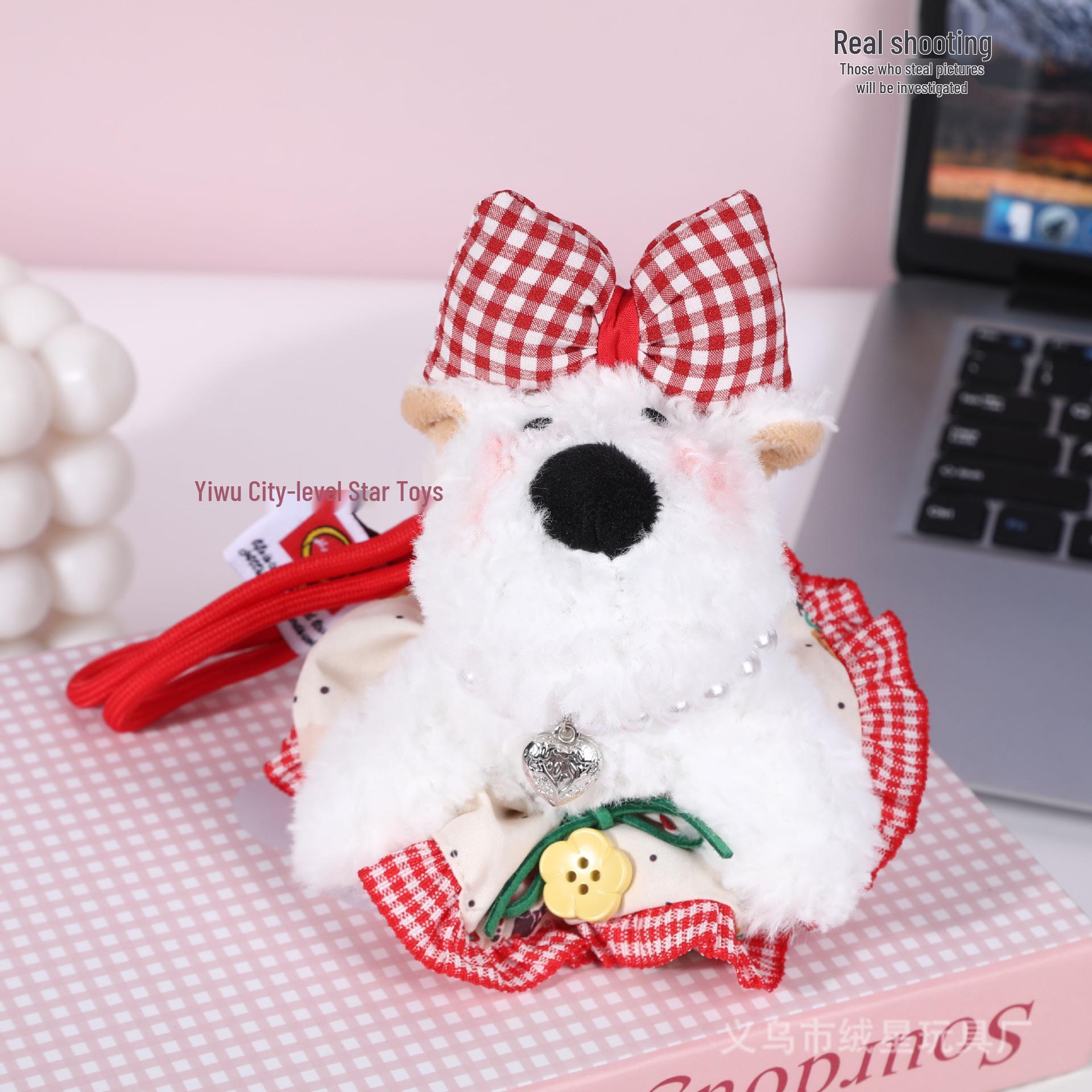 

Плюшевый кулон в виде вест-хайленд-вайт-терьера - Милый мультяшный в клетчатом платье принцессы Keychain