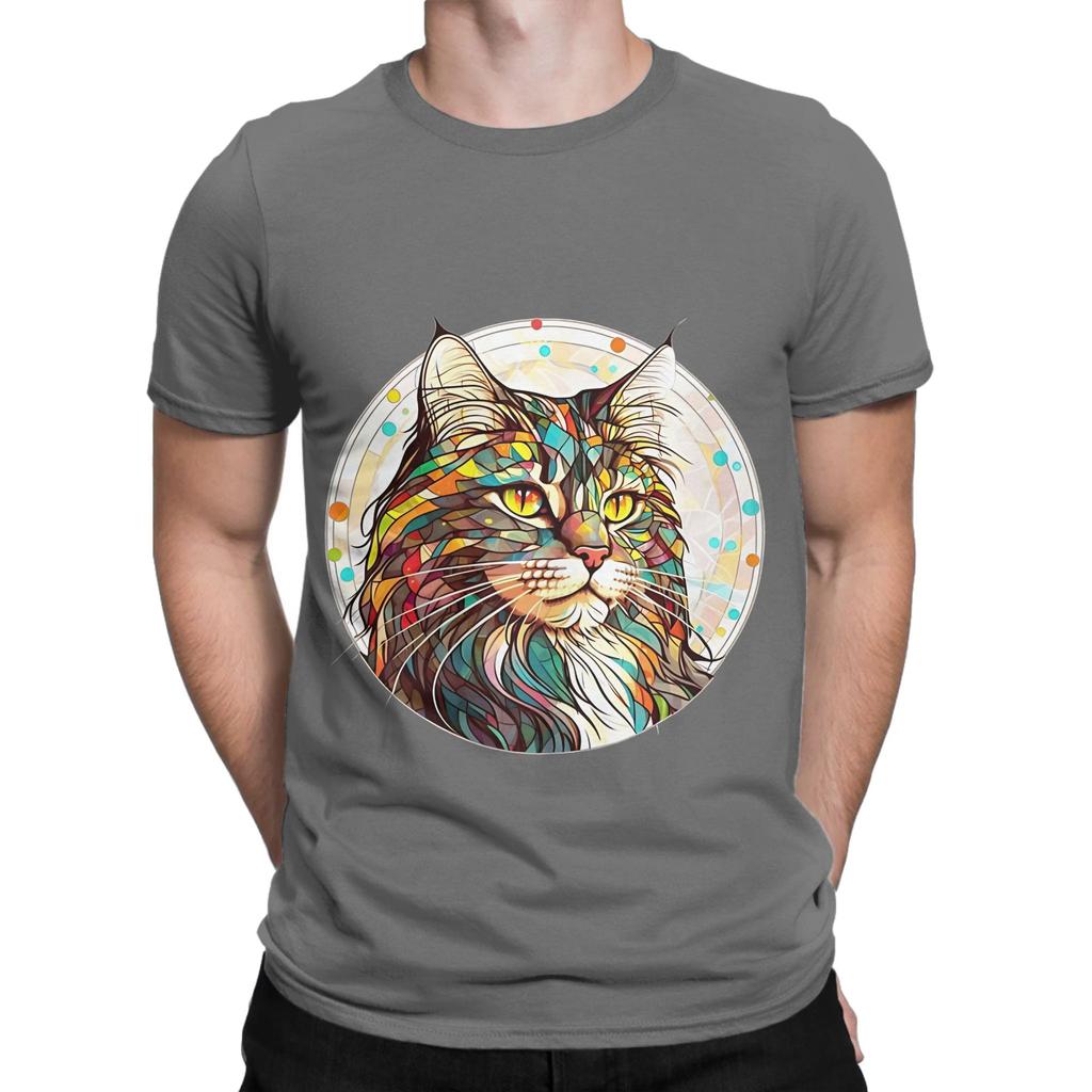 Maine Coon Stained Glass Maine Coon Novelty 100 Cotton TShirt Maine Coon Tops Tees For Unisex