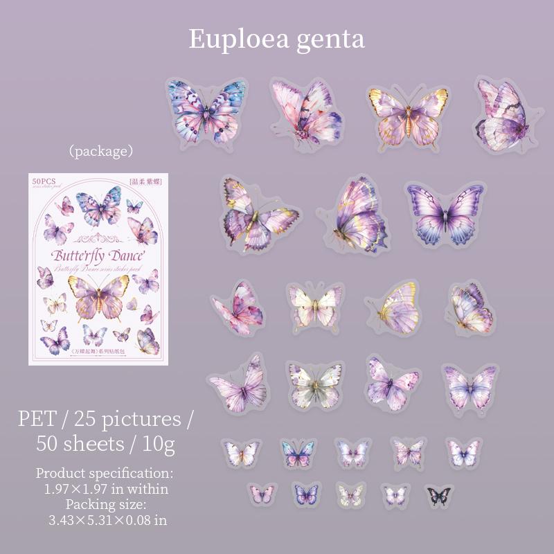 50pcs Butterfly Stickers pack Junk Journal Planner Collage Aesthetics Decoration Scrapbooking Supplies School Stationery Sticker