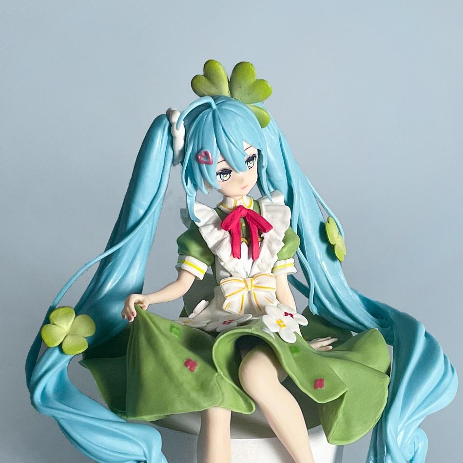 16CM Hatsune Miku Anime Figure Four Leaf Grass Fairy Pretty Girl Action Figures Kawaii Girl Figurine PVC Collection Model Toys