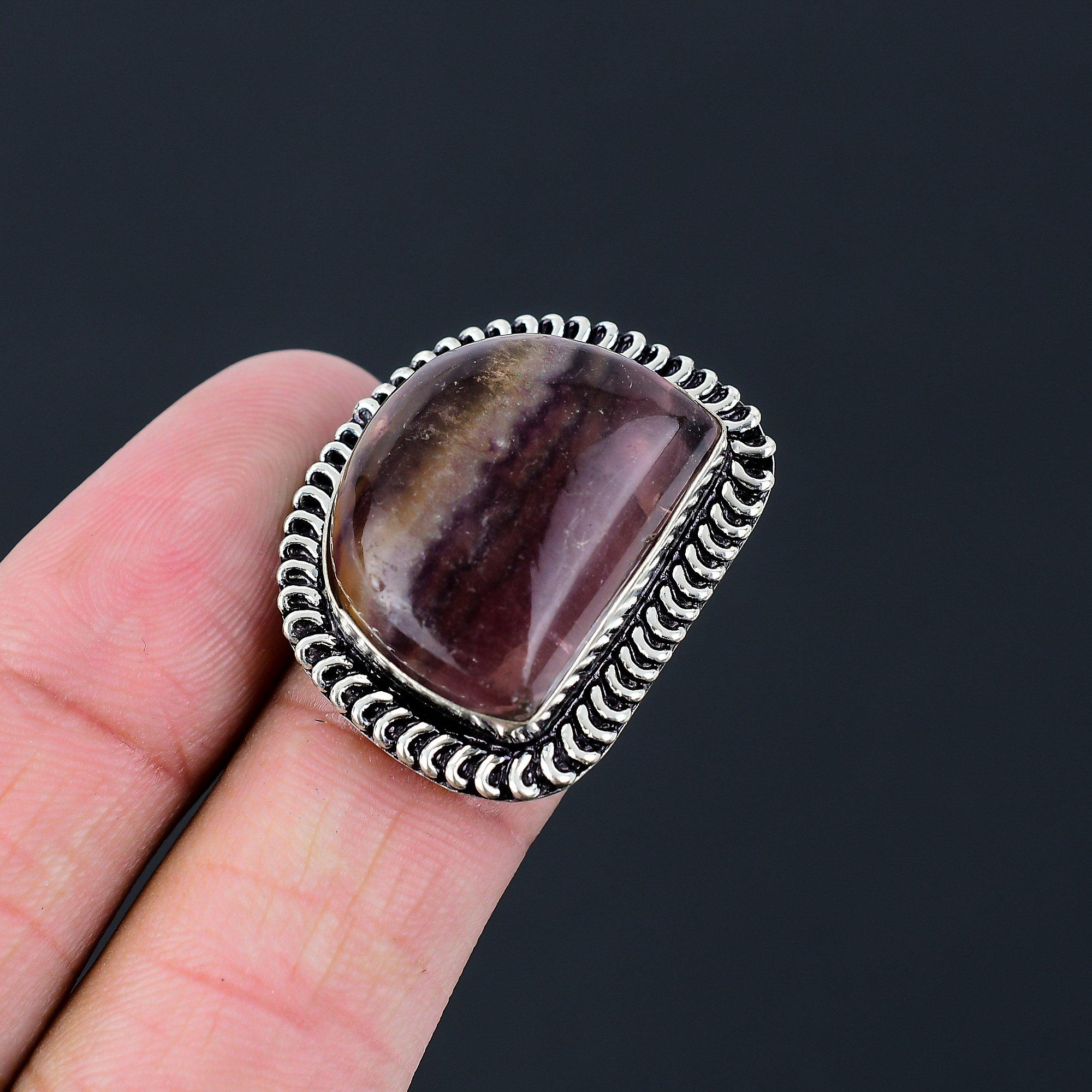 925 Sterling Silver Multi Fluorite Stone Promise Stackable Ring Jewelry Size 6.5 6.5