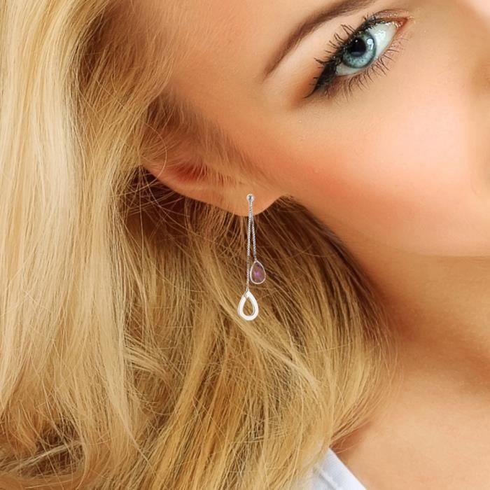 Boucles d'Oreilles - LOLA VAN DER KEEN - Elinor - Argent massif rhodié 925 - Améthyste - Crochet pendantes