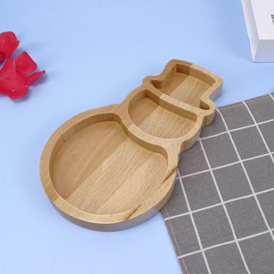 Christmas Snowman Tree Wood Serving Tray Compartment Snack Platter for Holiday Parties Home Decor Festive Display Dish