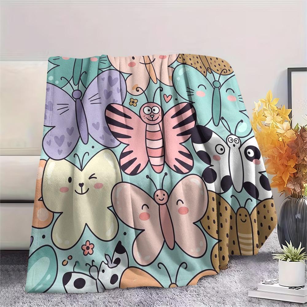 1Pc Butterfly Print Flannel Blanket, High quality Comfortable for All Seasons, Home Decor, Warmth and Comfort, Perfect for Christmas Gifts