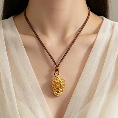 Ancient Pixiu Wealth-Attracting Necklace: Gold Inlay & Retro Court Style Pendant