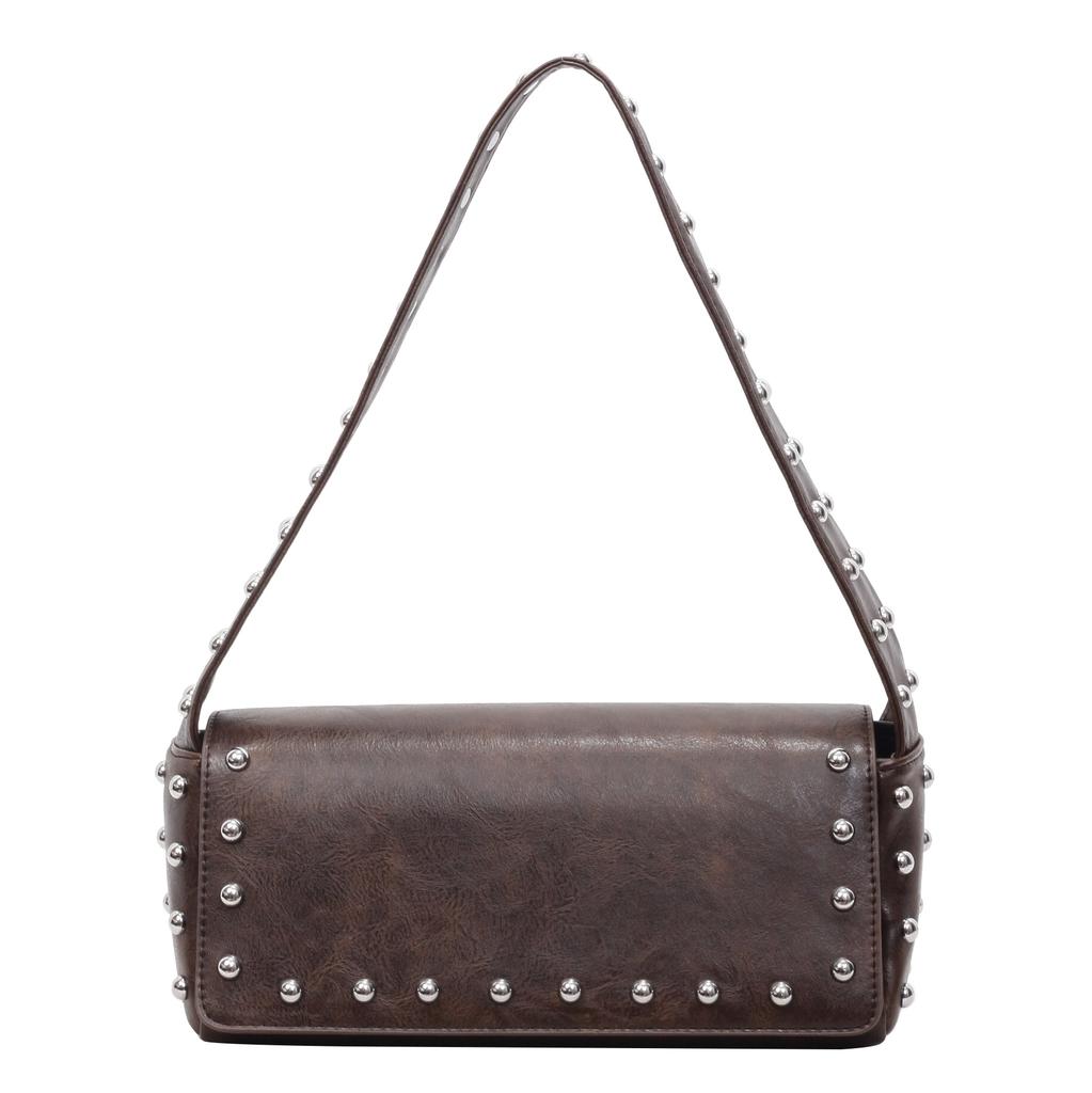 Rivet Small Bag Women's New Fashion Broadband Underarm Small Square Bag Autumn and Winter Retro Commuter Shoulder Bag
