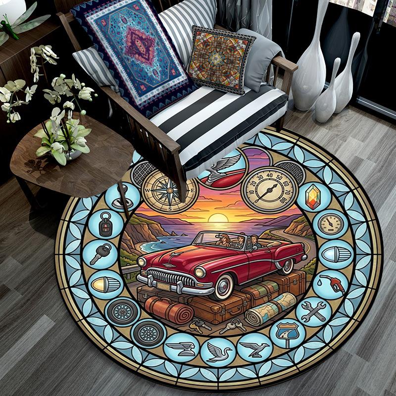 Water Delivery Truck Art Round Area Rug Under Office Chairs Bedroom Living Room Home Decor