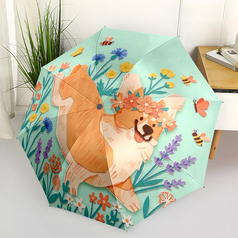 

1pc Floral Corgi Automatic Open/close Folding Umbrella, Compact Portable Travel Umbrella, Cute Umbrella, Durable Construction yy260328036