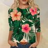 Women's Fashionable Casual Round Neck Three-Quarter Sleeve Printed T-Shirt Top