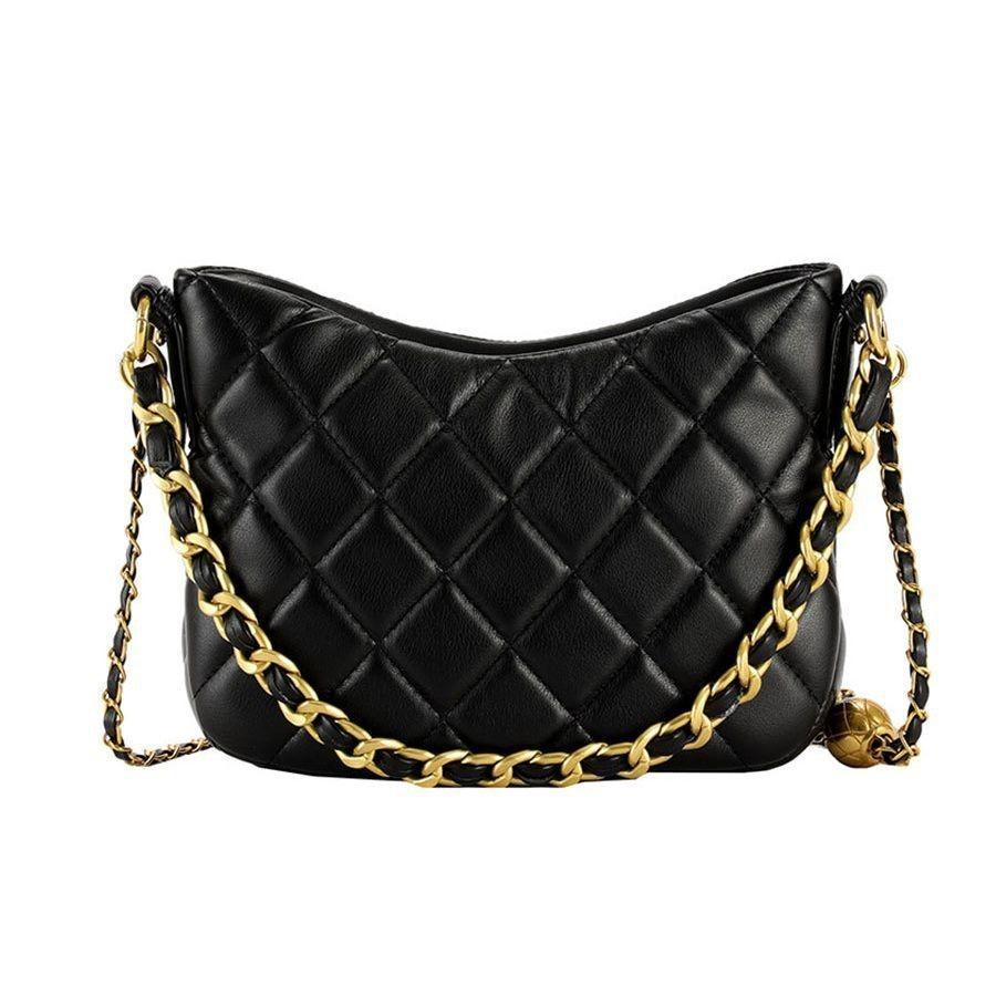 Medium-sized Pu Shoulder Bag With Chain Strap For Daily Wear Black Ivory Brick Red