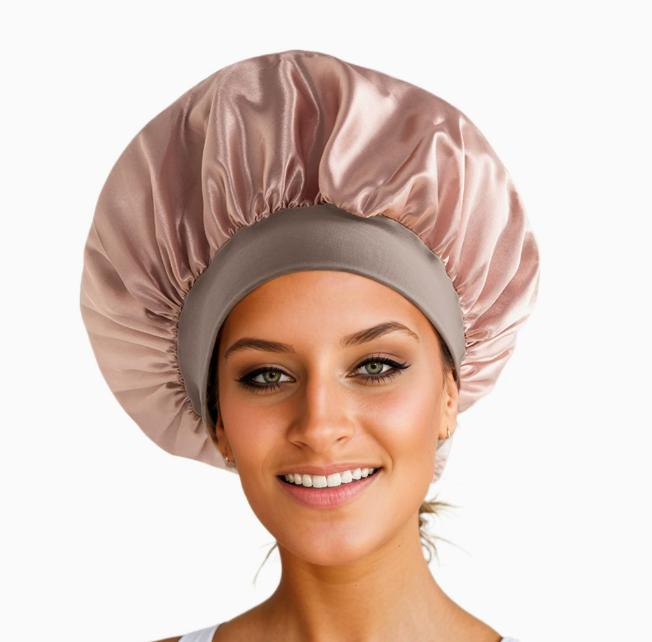 Shower Wide Brim Elastic Satin Hair Care Cap - Women's Sleep, Salon, and Shower Use