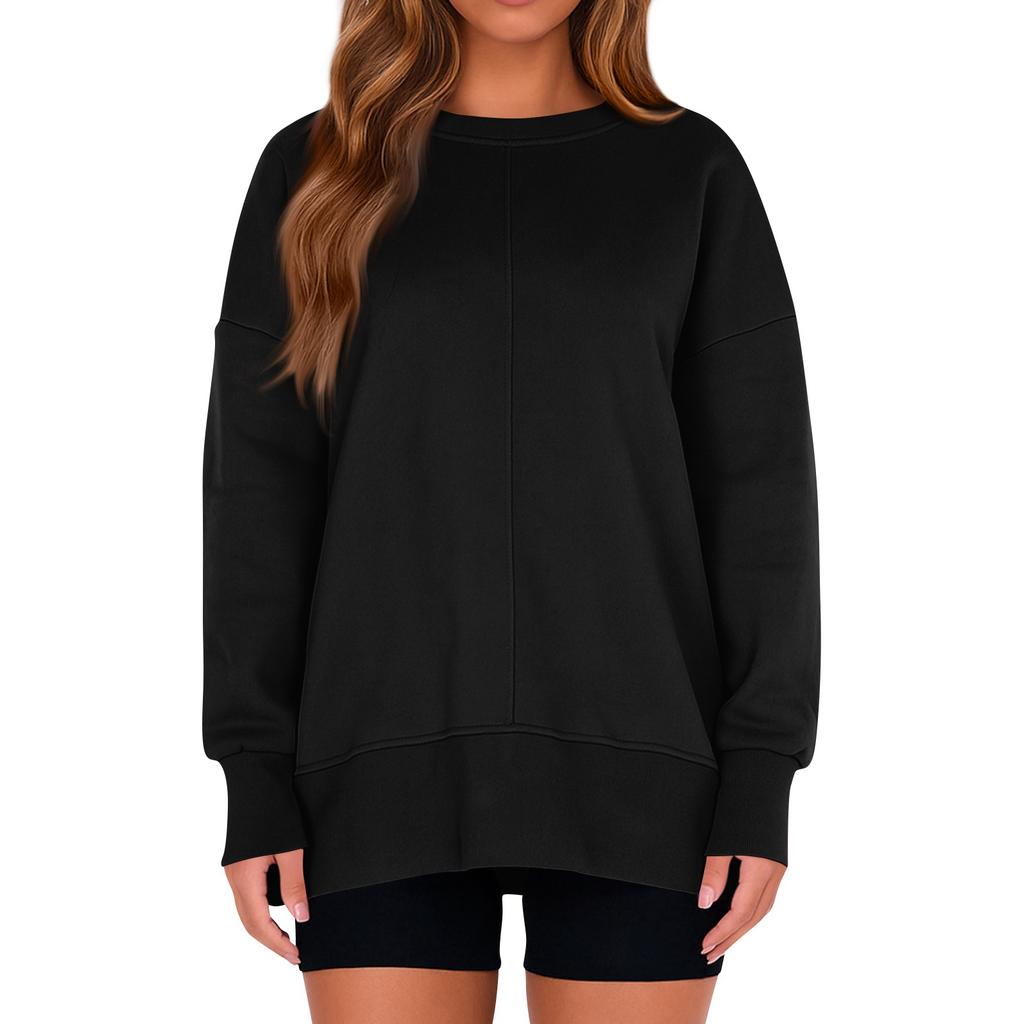 Pulover sport casual la modă pentru femei, cu gât rotund și mâneci lungi, bloc de culoare