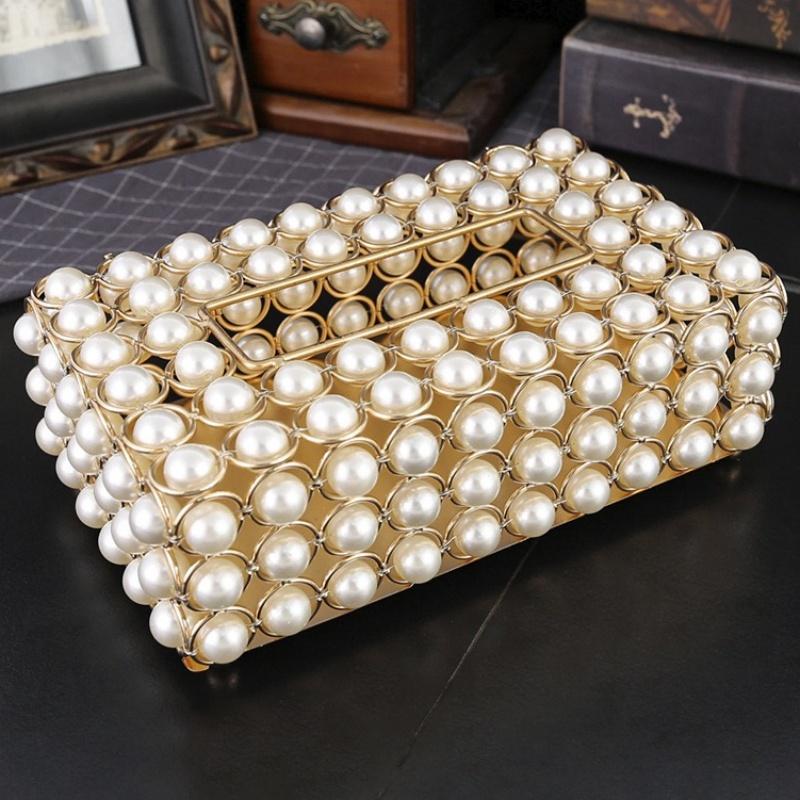 Rectangular Paper Box, Pearl Tissue Box Luxury Napkin Holder Pumping Tissue Box Cover for Home Room Living Desktop Decorative