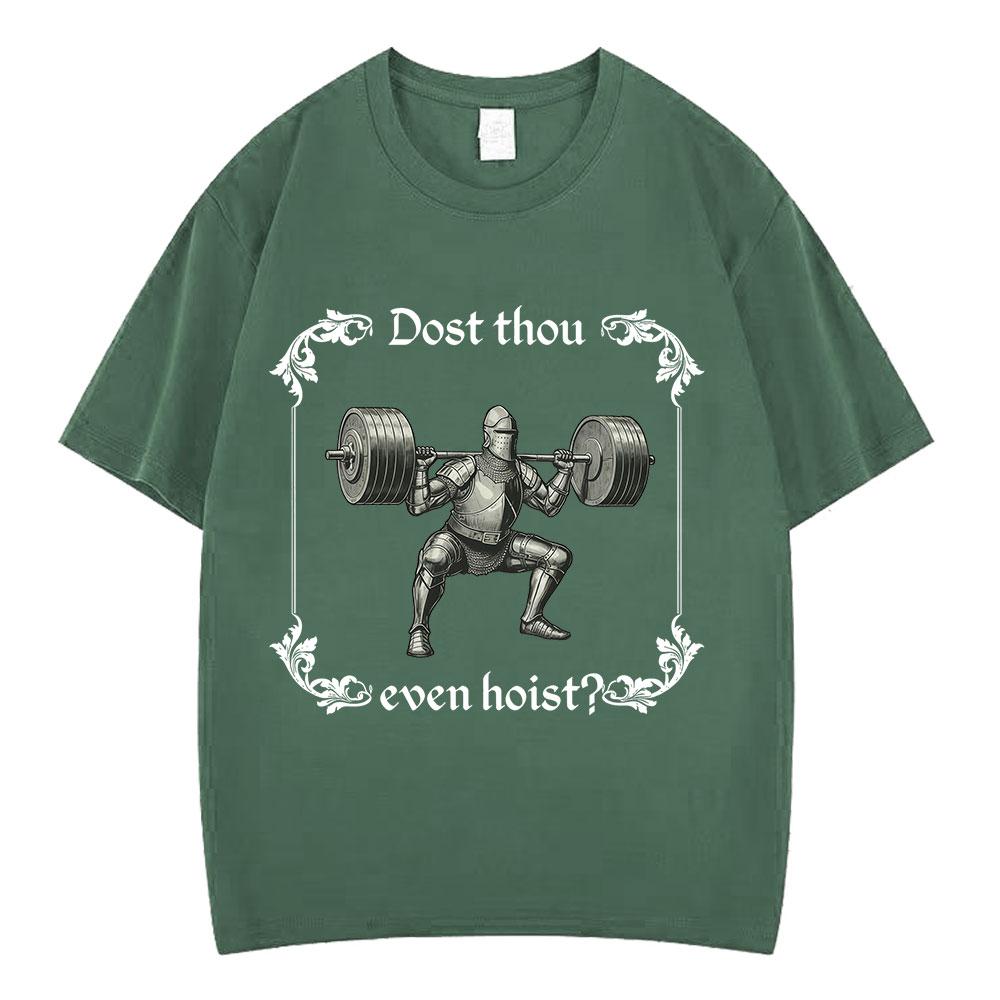 Hebst du überhaupt mittelalterliches T-Shirt Lustiger Fitnessstudio-Ritter Gewichtheben T-Shirts Unisex Baumwolle Lässig Übergroß Kurzarm T-Shirts