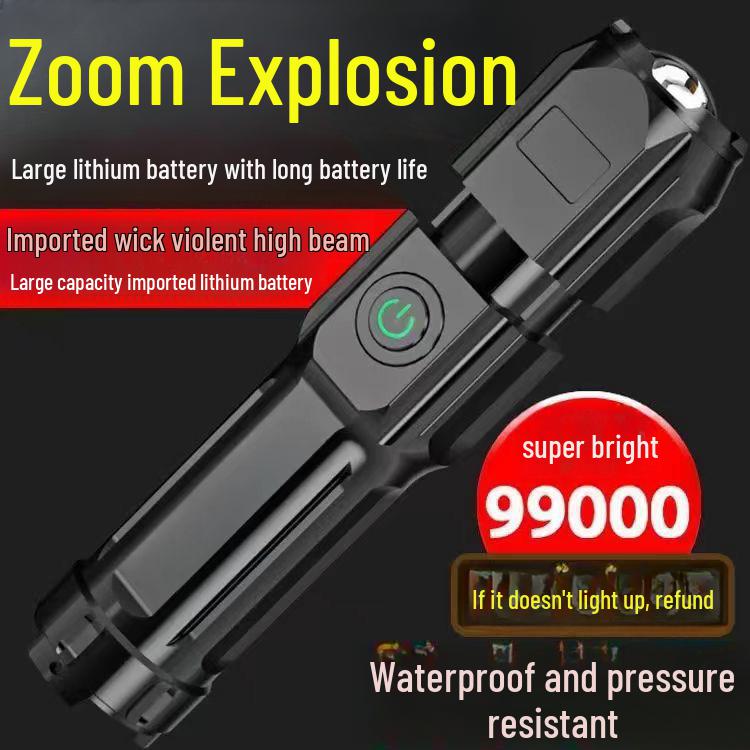 USB Rechargeable Long-Range LED Flashlight for Camping and Home Use