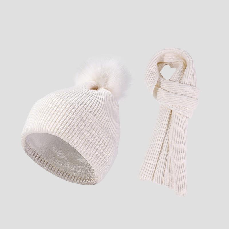 Knitted Hat Scarf Set Women's Autumn Winter Thick Fur Ball Wool Hat Outdoor Ear Protection Warm Hat