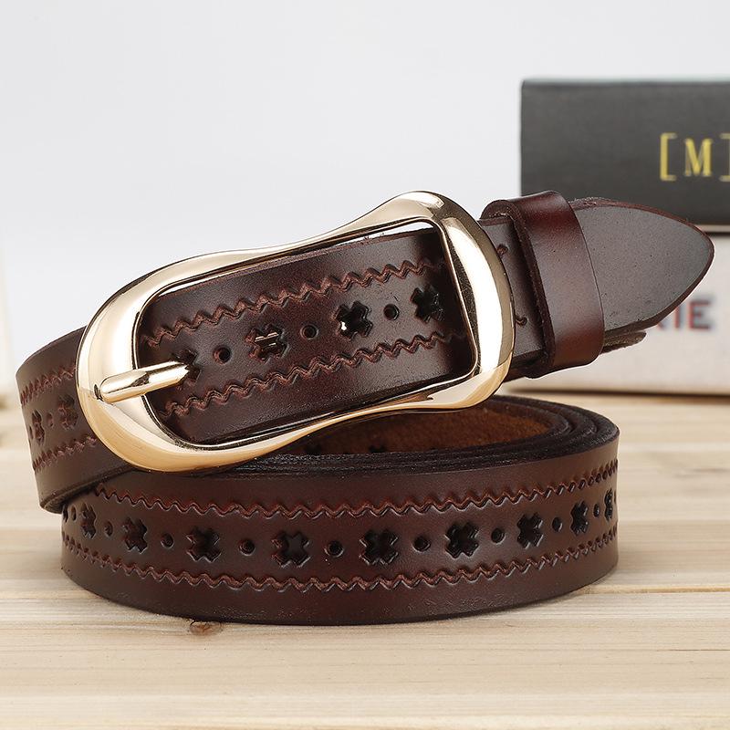 

Ladies Graphic X Genuine Leather Belt Alloy Pin Buckle Casual Decoration Wear 120cm коричневий