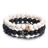 Couple Distance Black Lava Beads Handmade Bracelets Charm Crown Men's Natural Stone Bracelet Women Yoga Jewelry Gift