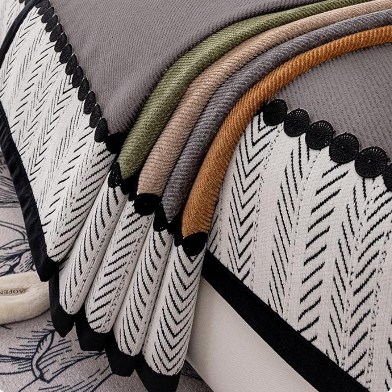 Contrast Hem Twill Chenille Sofa Cover for All Seasons Living Room Non-slip Sofa Seat Cover Couch Slipcover, Sofa Towel