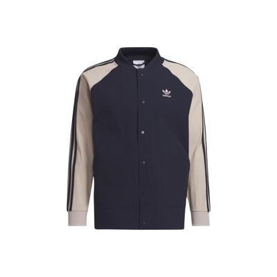 Striped Logo Print Single-Breasted Sports Jacket Men's Ink Blue