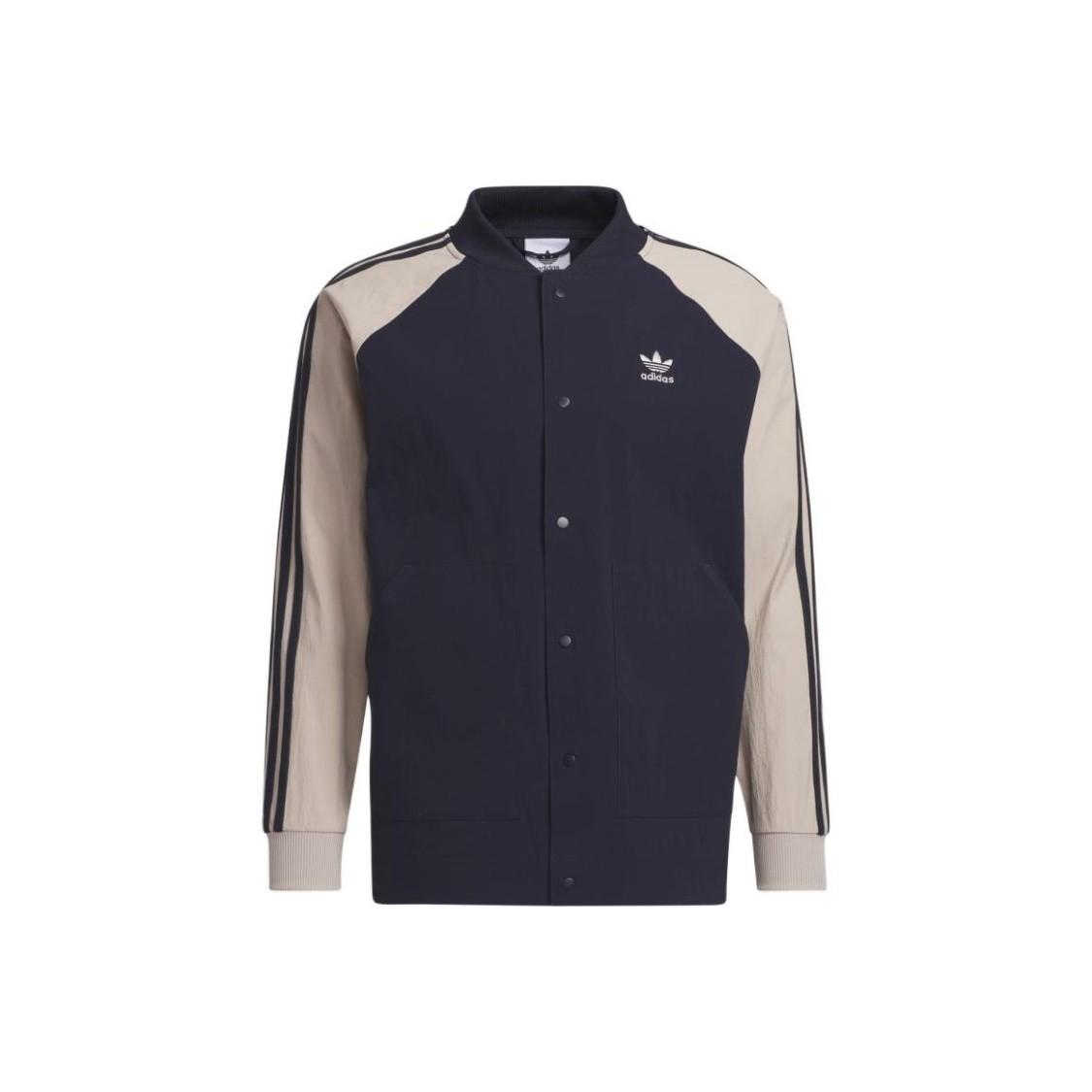 adidas Striped Logo Print Single-Breasted Sports Jacket Men s Ink Blue L