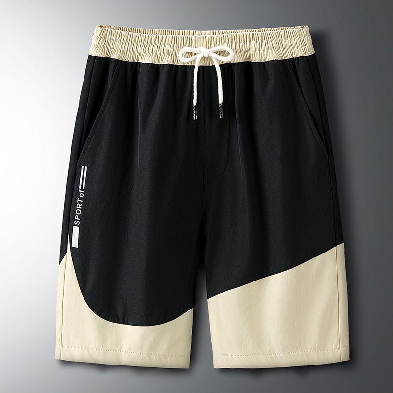 Men's Summer Ice Silk Straight Sport Shorts Thin Trendy Casual Outdoor Five-Point Pants Loose Patchwork Wide Shorts