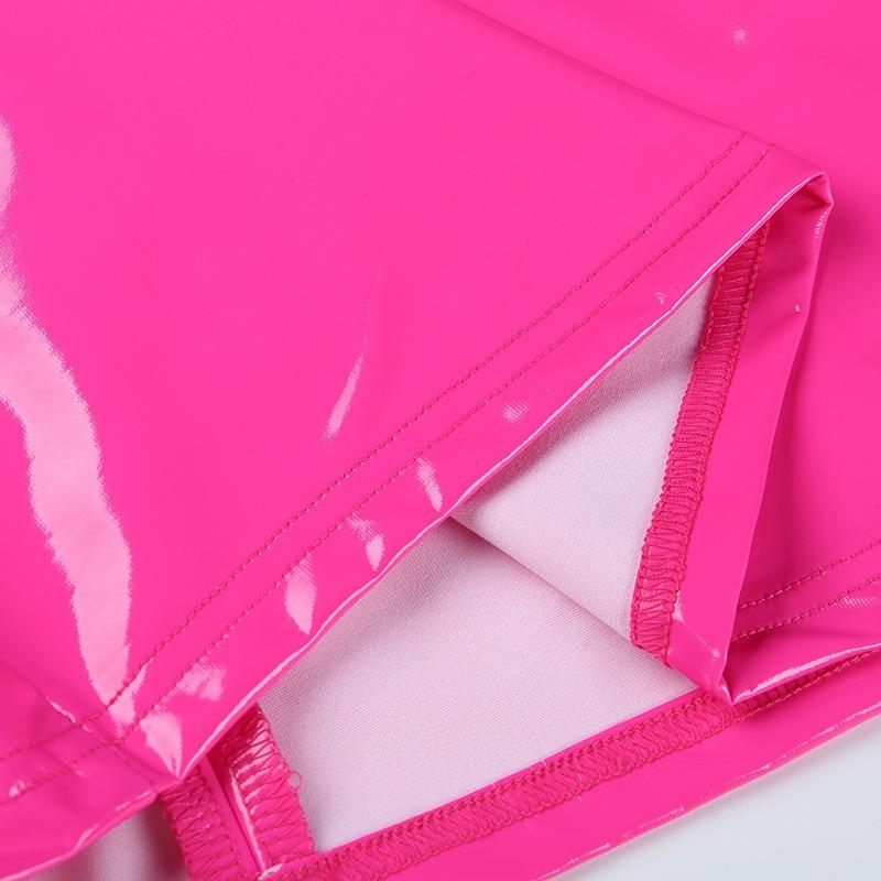 Dámská podzimní sexy prsatá PU kožená taška na zip bederní sukně Dámské krátké ohlávkové šaty