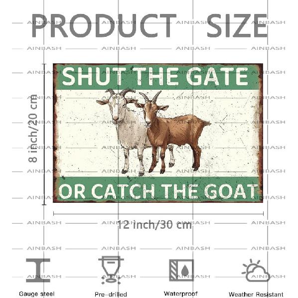 Goat Decor Shut The Gate Or Catch The Goat Metal Tin Sign Goat Sign Vintage Printing Wall Decor Plaque Painting Poster Bar Decor For Garden Farm
