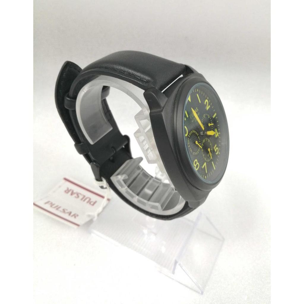 Used PULSAR PP6077 BLK YEL Leather strap Japanese instruction manual not available Quartz watch