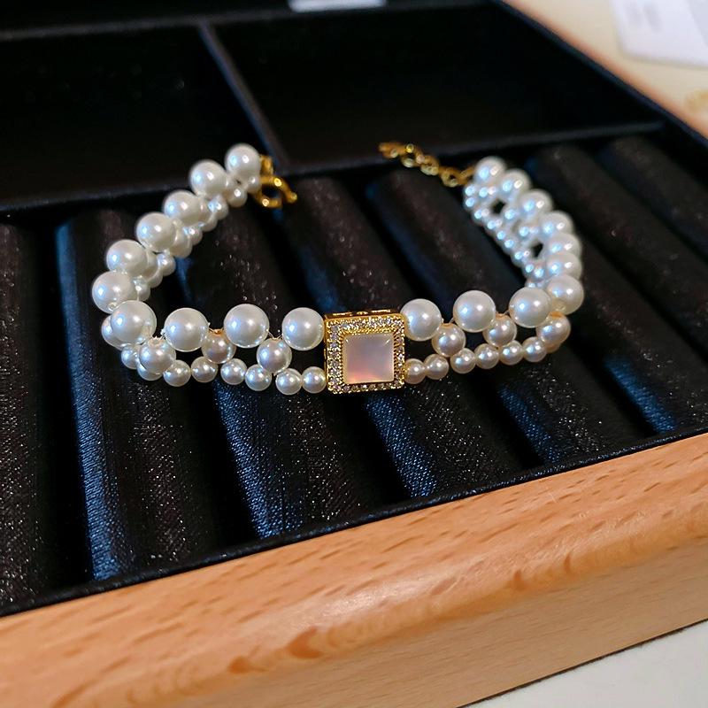 Retro Geometrický Náramek ze Sladkovodních Perel - Módní Pokročilý Design Šperků pro Ženy