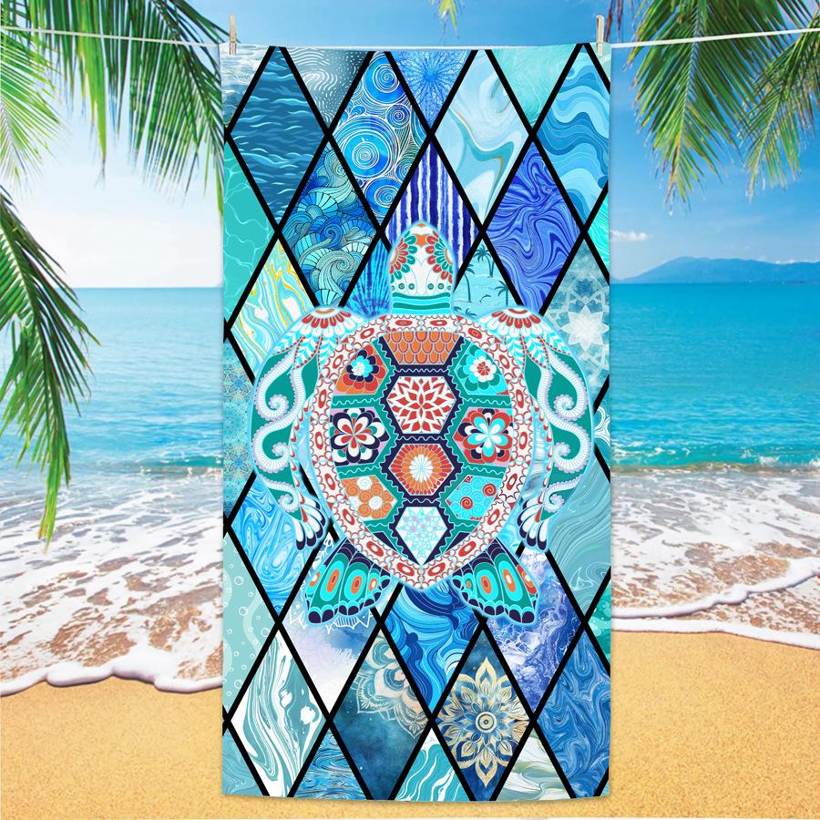Bohemian Sea Turtle Beach Towel, Water Absorbing Quick Drying Beach Pool Towel
