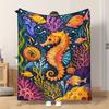 Fflannel Blanket 1pc Sea Life Vibrant Illustration Soft Comfortable and Warm This Nap Blanket/sofa Blanket Is Suitable for All Sea