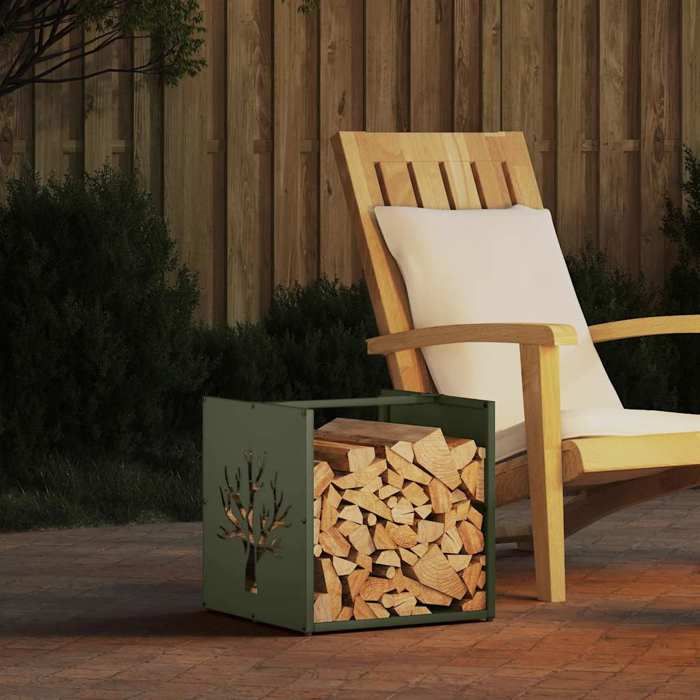 VidaXL Portant de bois chauffage vert olive 40x40x40 cm 864246