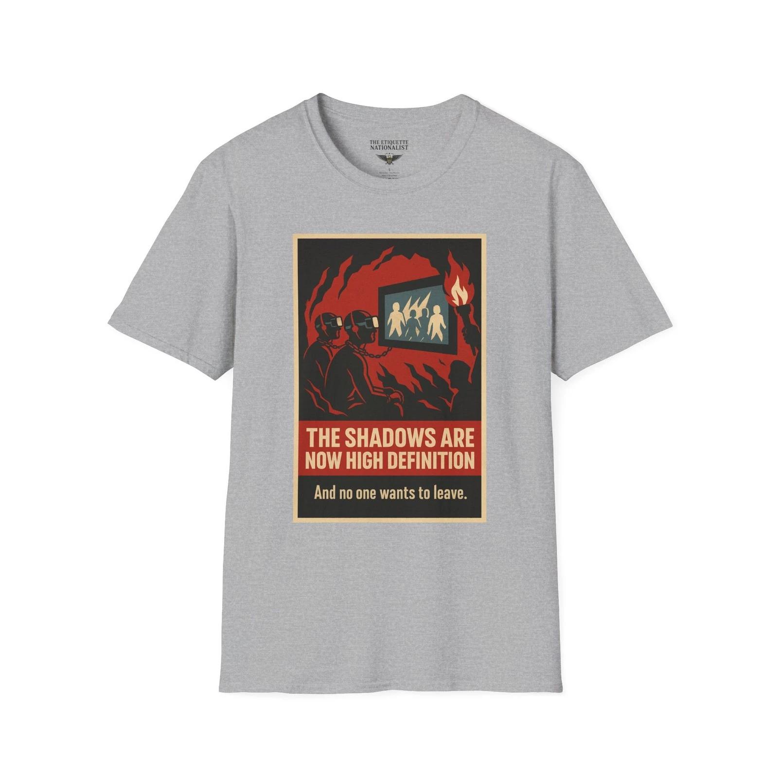 

High Definition Shadows Shirt, Plato’s Cave Truth Tee, Modern Propaganda Graphic M