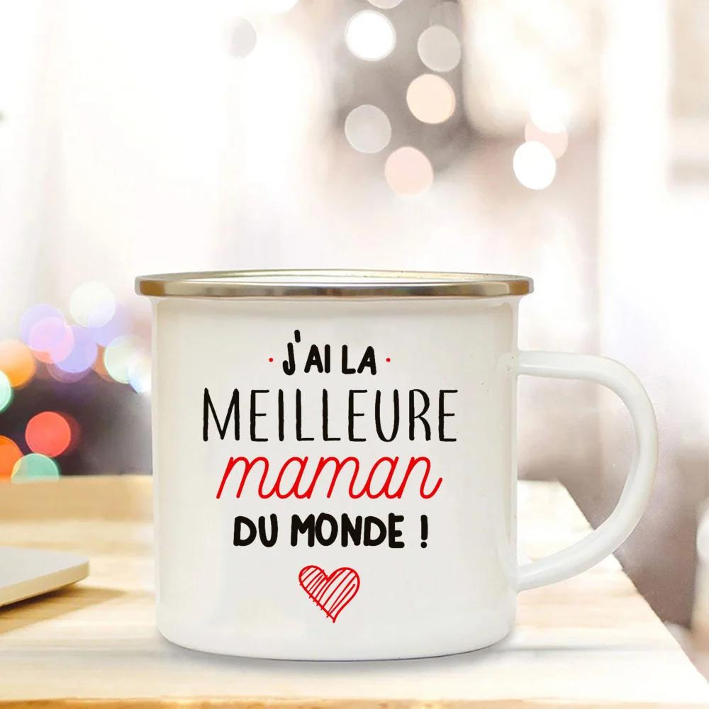 Best Mom In The World French Print Enamel Mug Creative Coffee Cup Drinks Water Milk Cup Enamel Mug Home Drinkware Gift for Maman