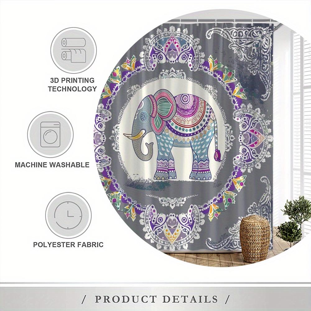 Elephant Mandala Shower Curtain - Colorful Paisley & Floral On Muted Gray, Ornate Artistic Bath Decor