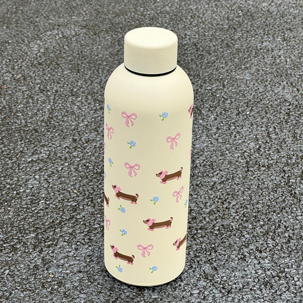 Bowknot Dachshund Insulated Cup 500ml Water Bottle Cute Travel Insulated Flask  Car Use