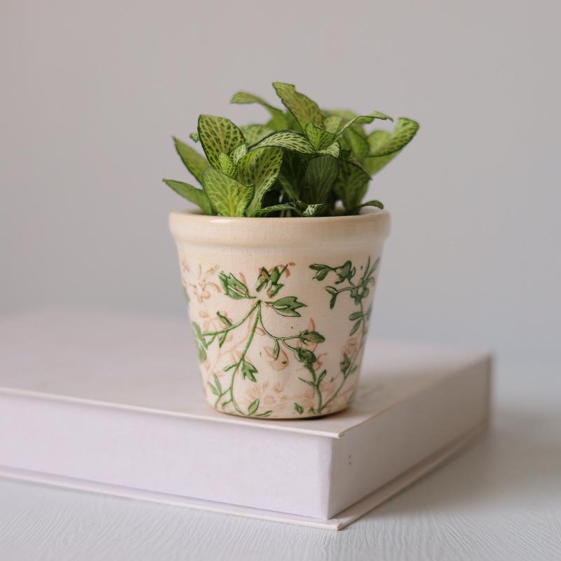 Retro Blue & White Distressed Ceramic Succulent Pot – Simple Decorative Vase for Green Plants & Flowers