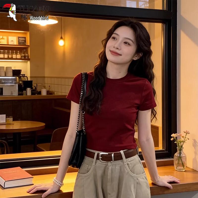 

Women s Straight Shoulder Round Neck Short Sleeve T-Shirt M