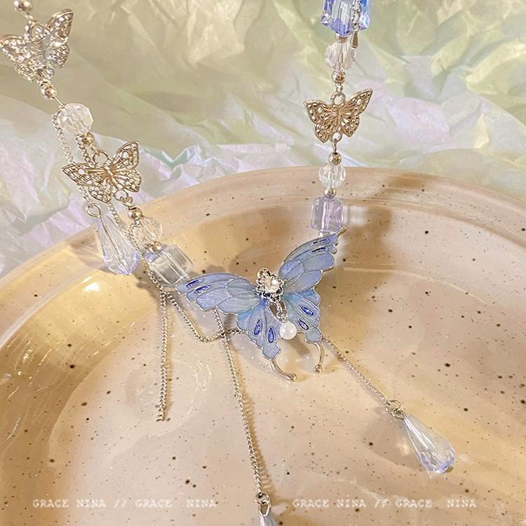Těžký průmysl Modrý Křišťálový Motýl Třásně Náhrdelník Dámský 2025 Nový Řetízek na Klíční kost