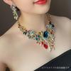 [KK Solis] Orchid Motif Earrings & Necklace Set with Marquise & Teardrop Crystals - Perfect for Concerts, Dance Performances, Recitals,