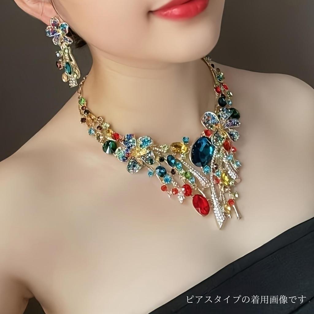 [KK Solis] Orchid Motif Earrings & Necklace Set with Marquise & Teardrop Crystals - Perfect for Concerts, Dance Performances, Recitals,