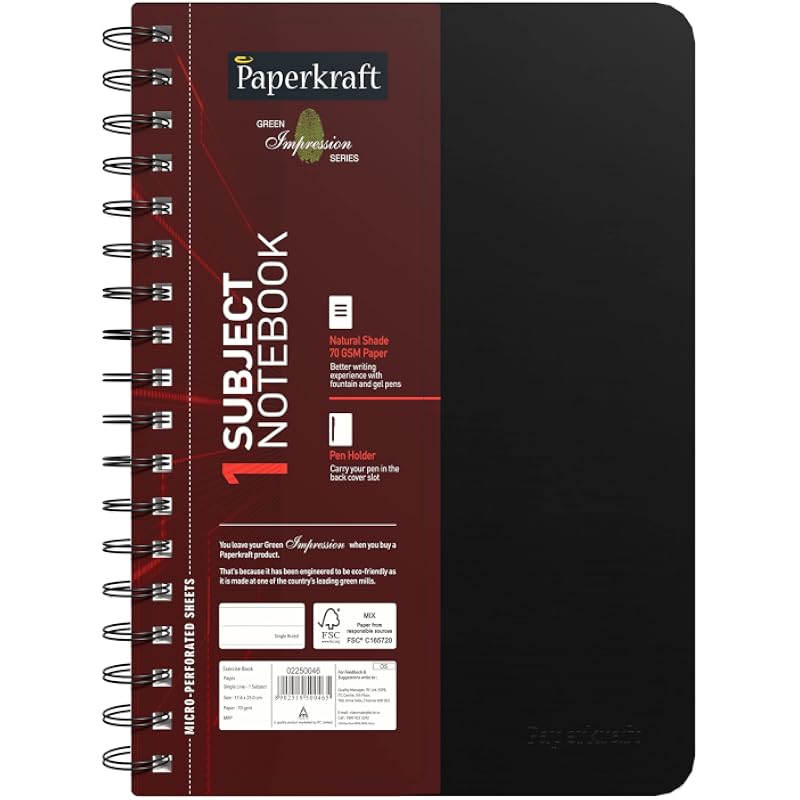 Paperkraft Green Impression 1 Subject Wiro Binding Notebook - Single Line, 160 Pages, 148 Mm X 216 Mm