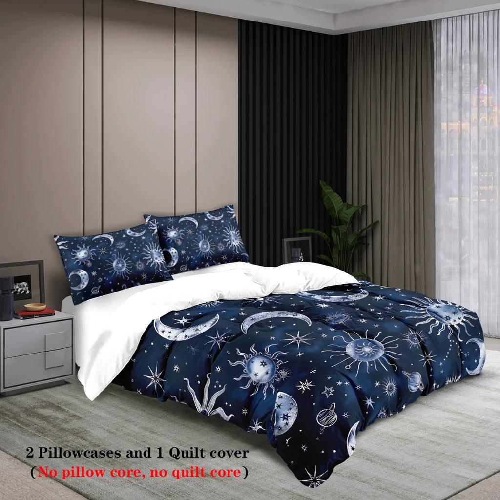3pcs Sun and Moon Pattern Fashionable Printed Bedding Set 1 Duvet Cover+2 Pillowcases Suitable for Girls and Women Bedroom
