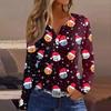 Women's T Shirt Tee Christmas Printed Button Long Sleeve Tunic Daily Weekend Fashion Basic V- Neck Regular Top